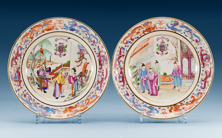 Two armorial famille rose armorial dinner plates with the arms of Grant, Qing dynasty, Jiaqing/Daoguang, circa 1820. (2).