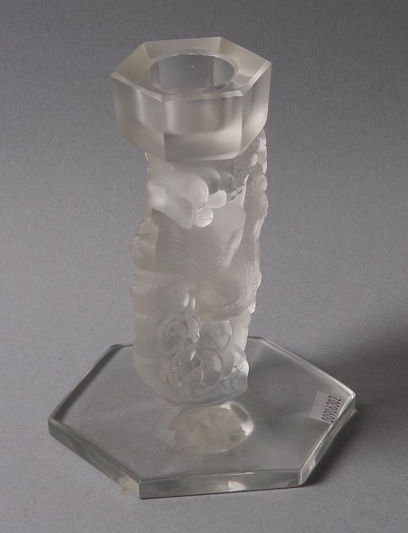 LJUSSTAKE, glas, troligen Lalique, Frankrike.