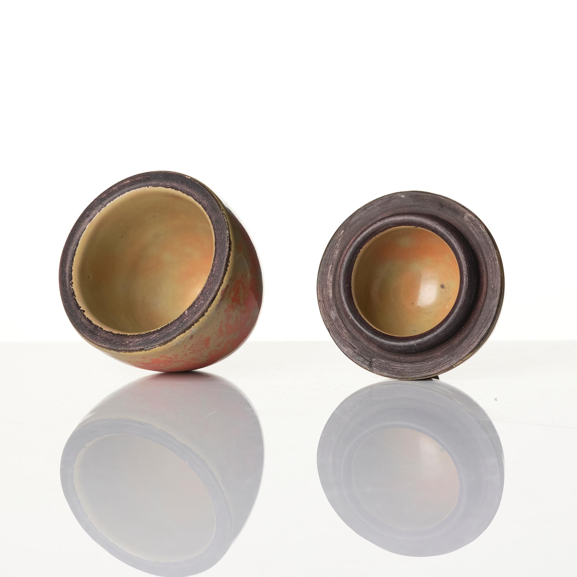 Hans Hedberg, a faience sculpture of an egg, two-part, Biot, France.