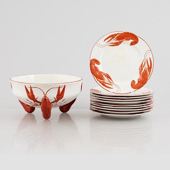 An eleven-piece crayfish service, Rörstrand, early 20th century.