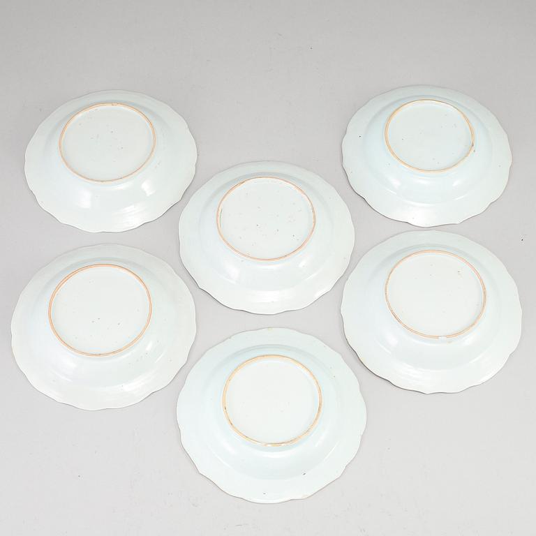 A group of six famille rose dishes, Qing dynasty, Qianlong (1736-95).
