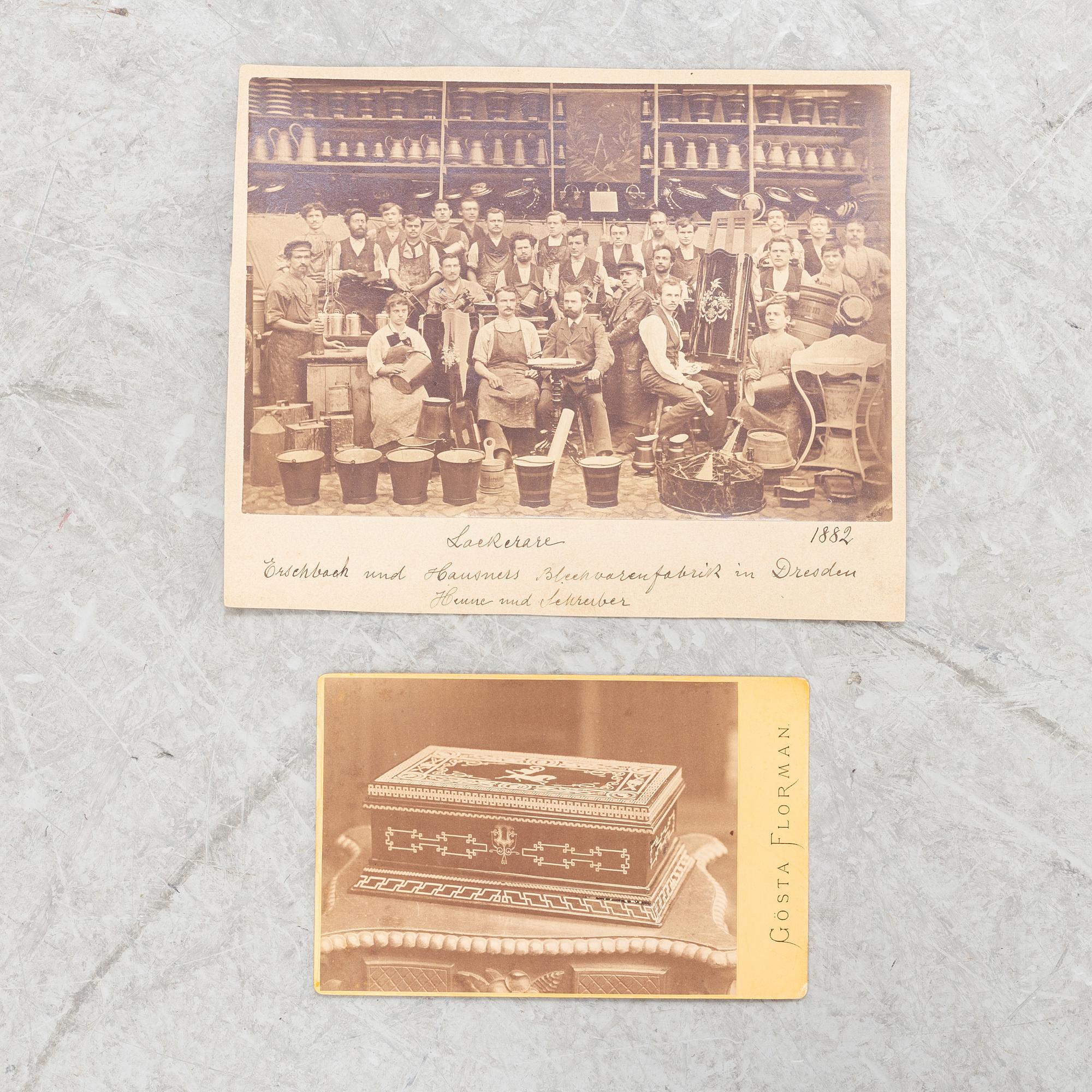 Bord med skrin, Ersbach und Hausness Blechwarenfabrik, Dresden, 1880-tal.