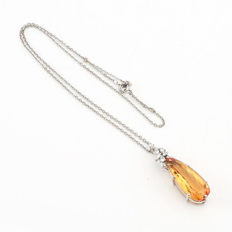 H. Stern, necklace in 18K white gold with a drop-cut orange topaz and diamonds.