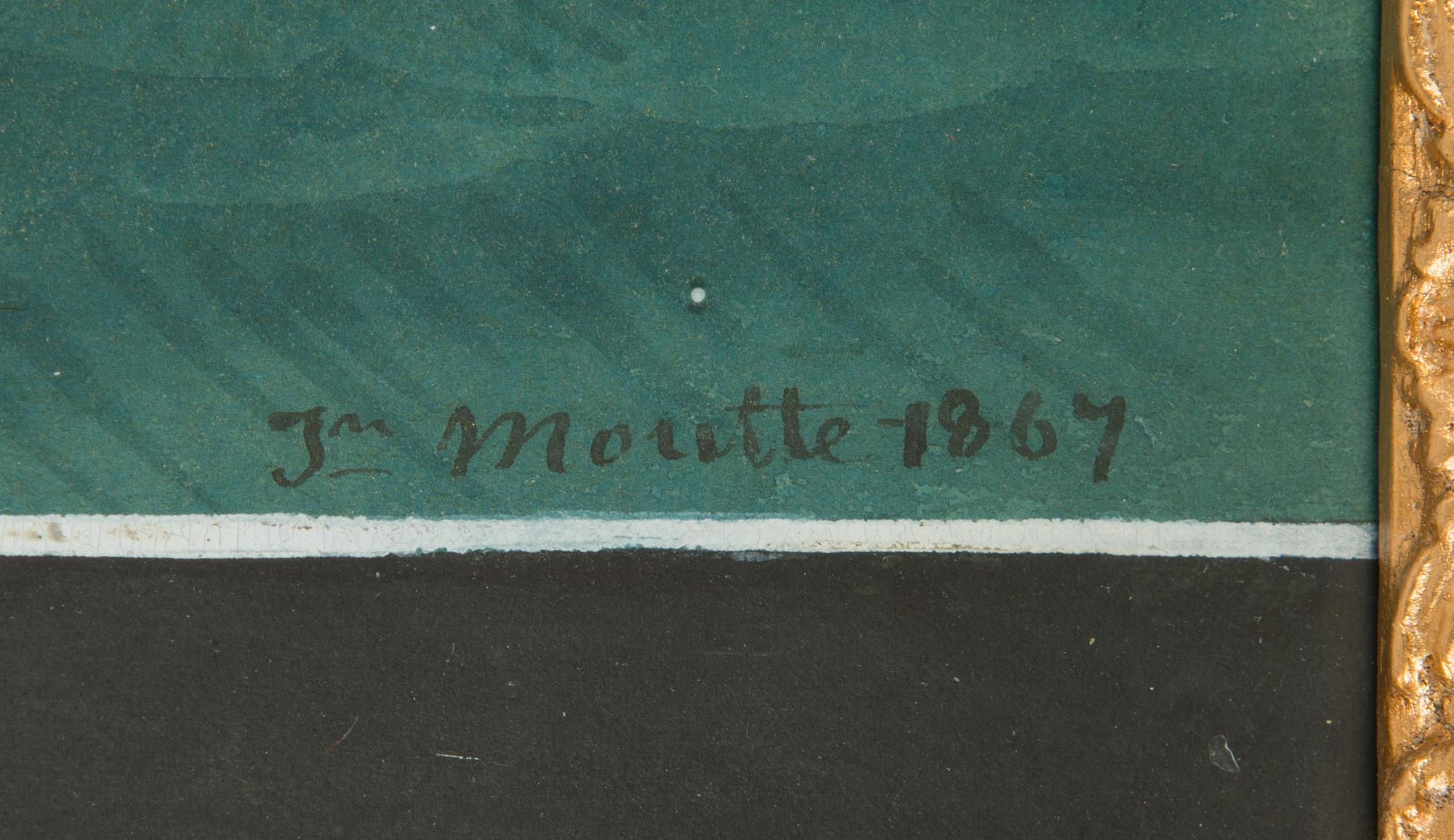 Okänd konstnär, akvarell och gouache, signerad 'Jm Moutte 1867'.