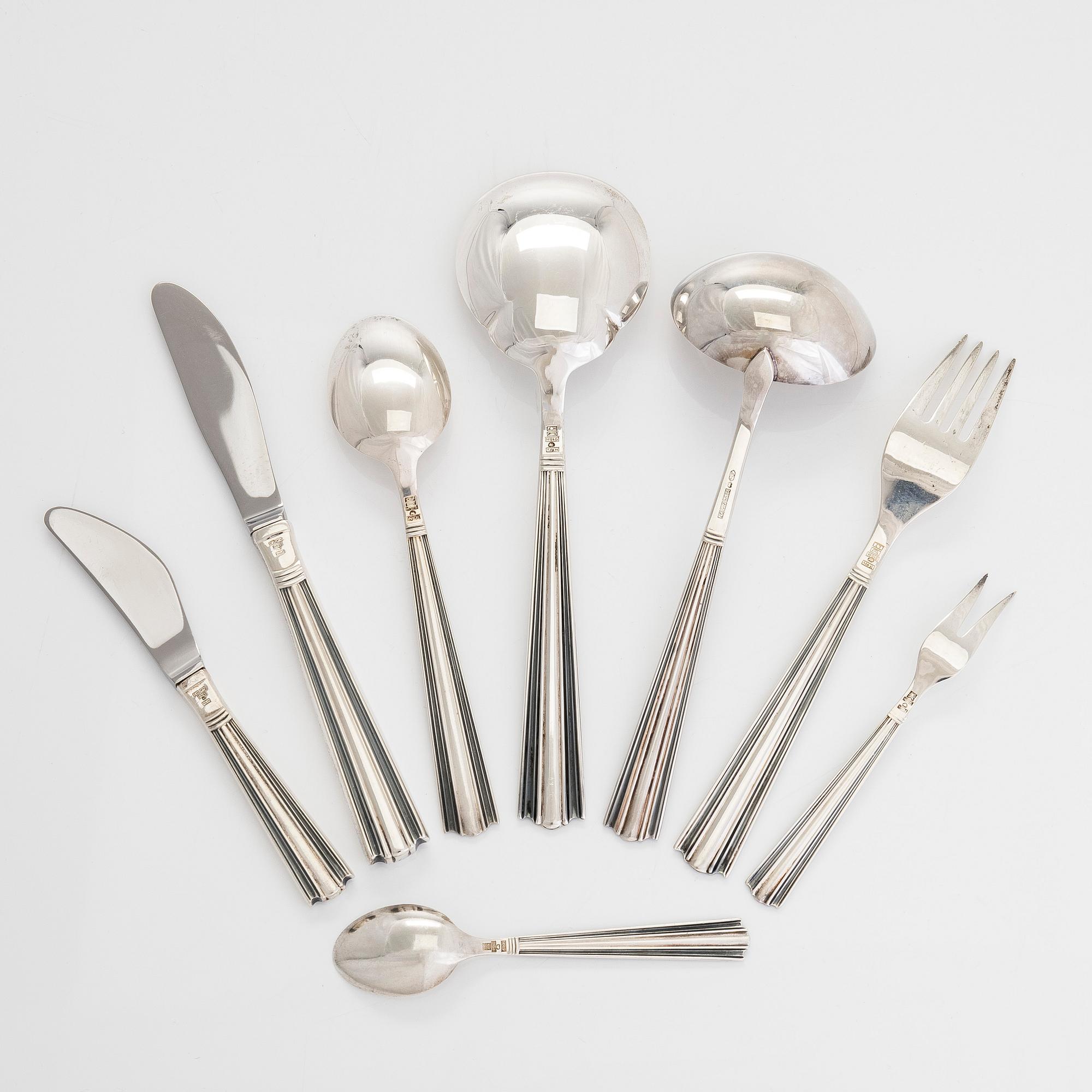 Holger Rasmussen, bestickuppsättning, 57 delar, silver (916), "Margit", Helsingfors och Tavastehus 1958-1969.