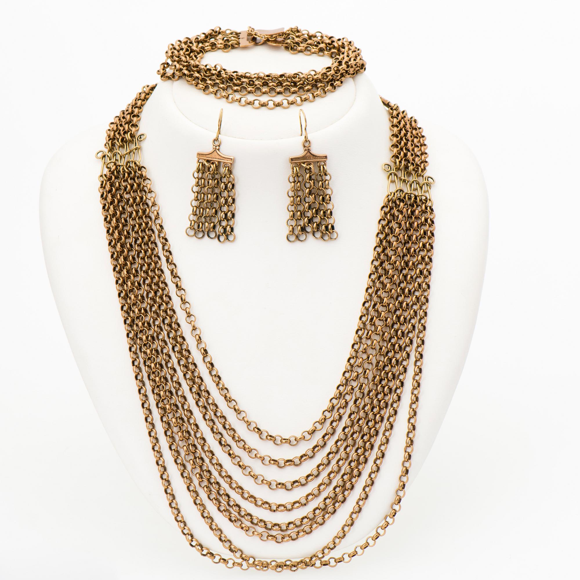 HALSSMYCKE, ARMBAND och ÖRHÄNGEN, brons. "Hämäläinen juhlakääty" Kalevala Koru.