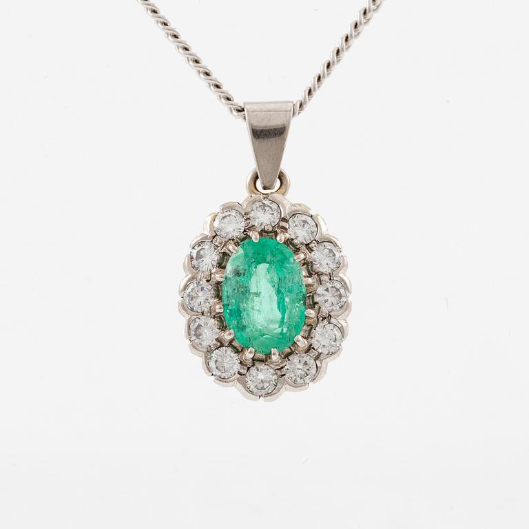 Necklace, 18K white gold with emerald and brilliant-cut diamonds.