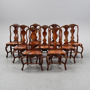 Stolar, 9 st, snarlika, engelska, 1700-talets första hälft.