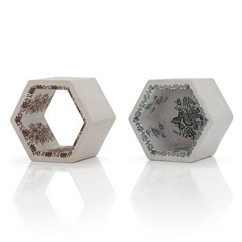 Rut Bryk, Two 1960s 'Hexagon tile' sculptures for Arabia, Finland.