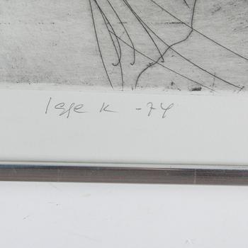 IGGE KARLSSON, 2 st, etsningar, signerade och numrerad 3/35 samt 4/5, daterade -74.