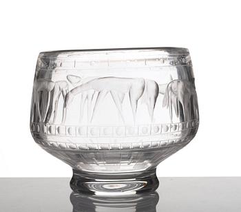 Erik Höglund, an engraved glass bowl, Boda, Sweden 1950's.