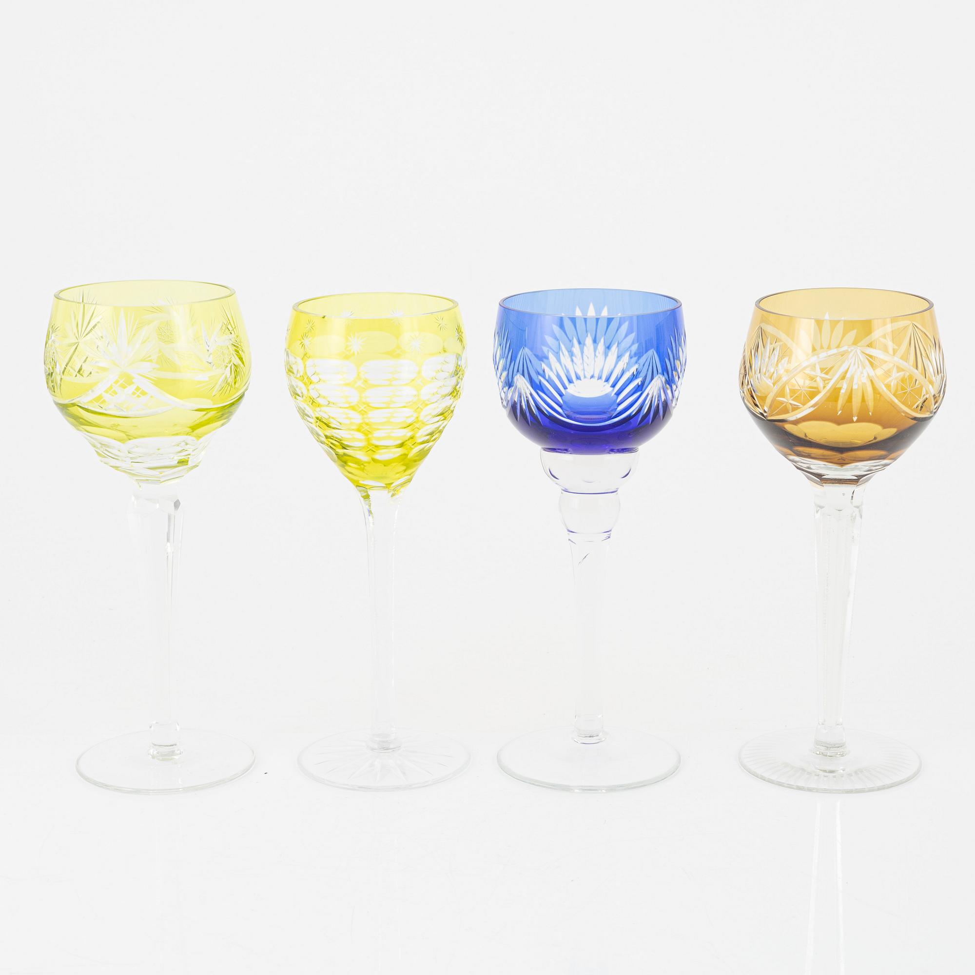 A set of 18 Bohemian style wine glasses, 20th Century.
