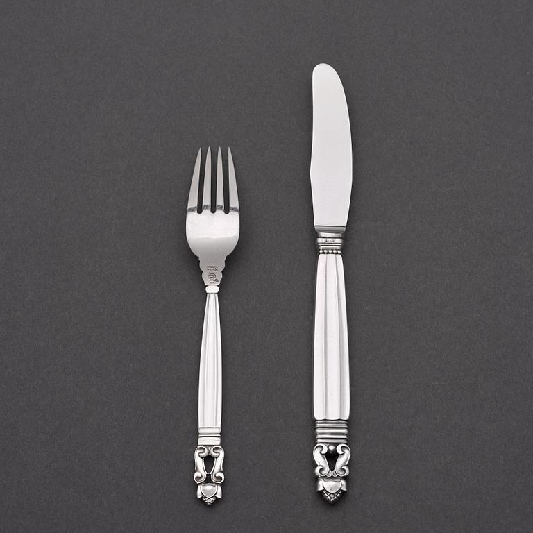 Johan Rohde, bestick, 24 delar, "Konge/Acorn", Georg Jensen Köpenhamn efter 1945, sterling och rostfritt stål.