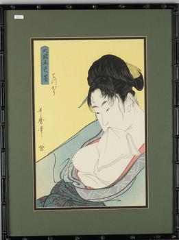 Kitagawa Utamaro, after, a colour wood block print, Japan.
