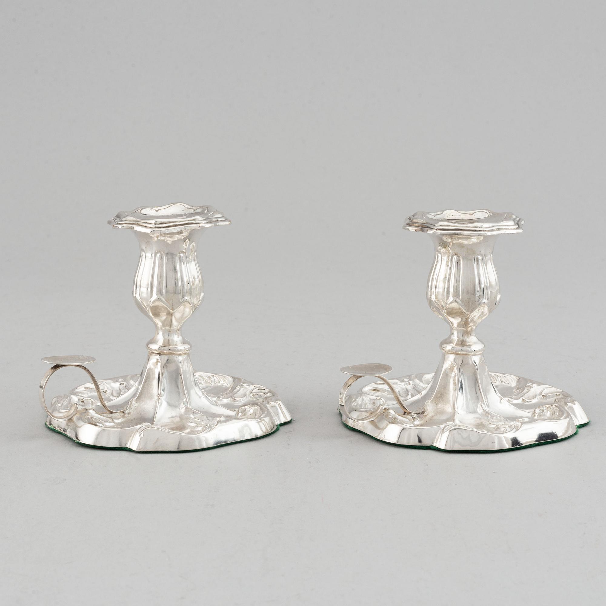 W Pettersson, nattljusstakar, ett par, silver, Åbo 1891.