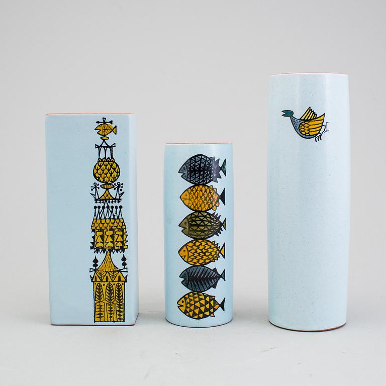 STIG LINDBERG, three "Karneval" faience vases, Gustavsberg 1950/60s.