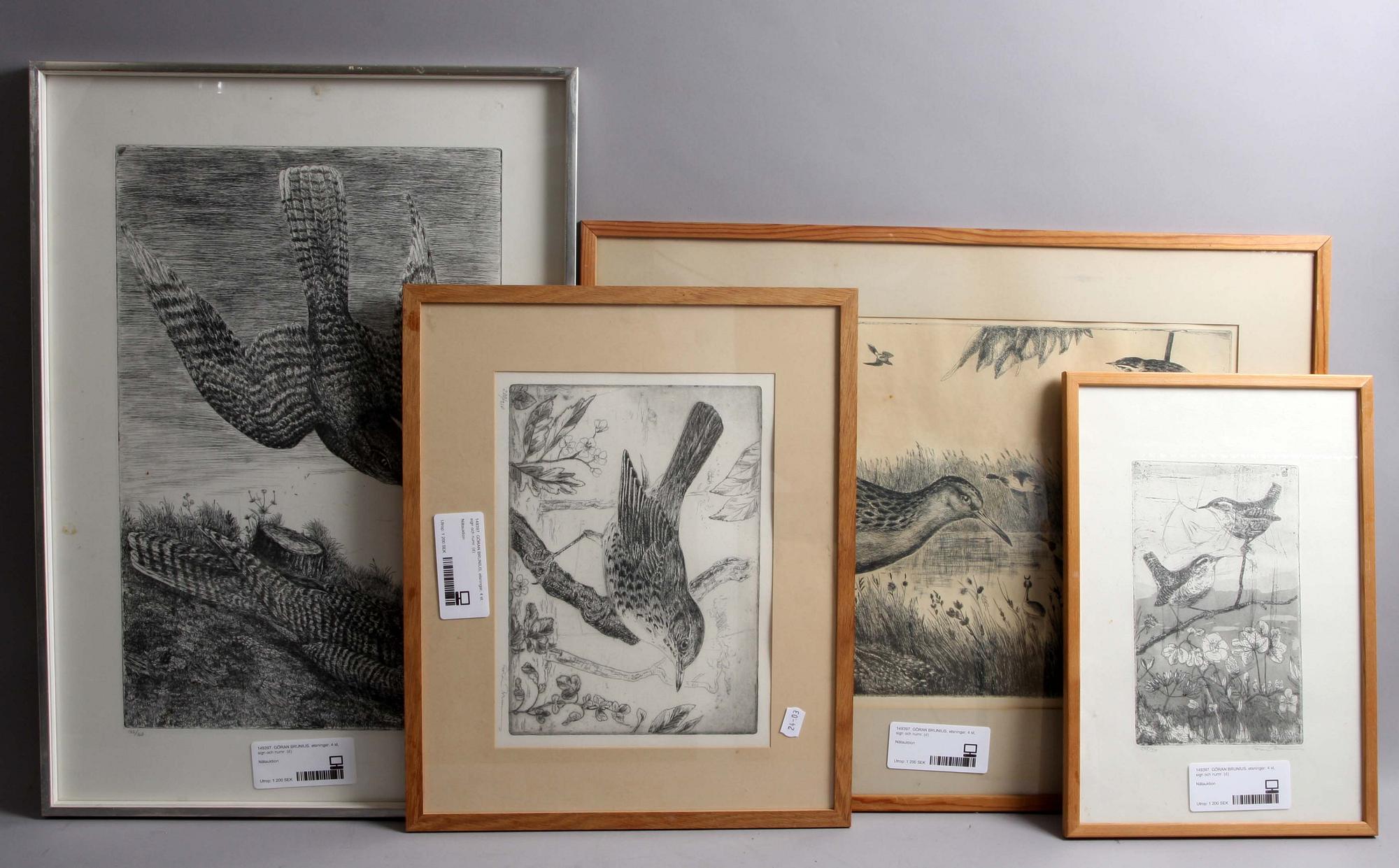 GÖRAN BRUNIUS, etsningar, 4 st, sign och numr.