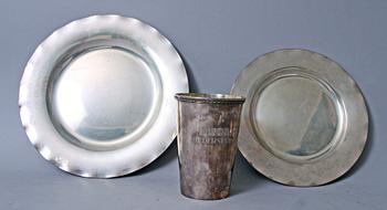 FAT, 4 st samt BÄGARE, silver, 1900-tal.