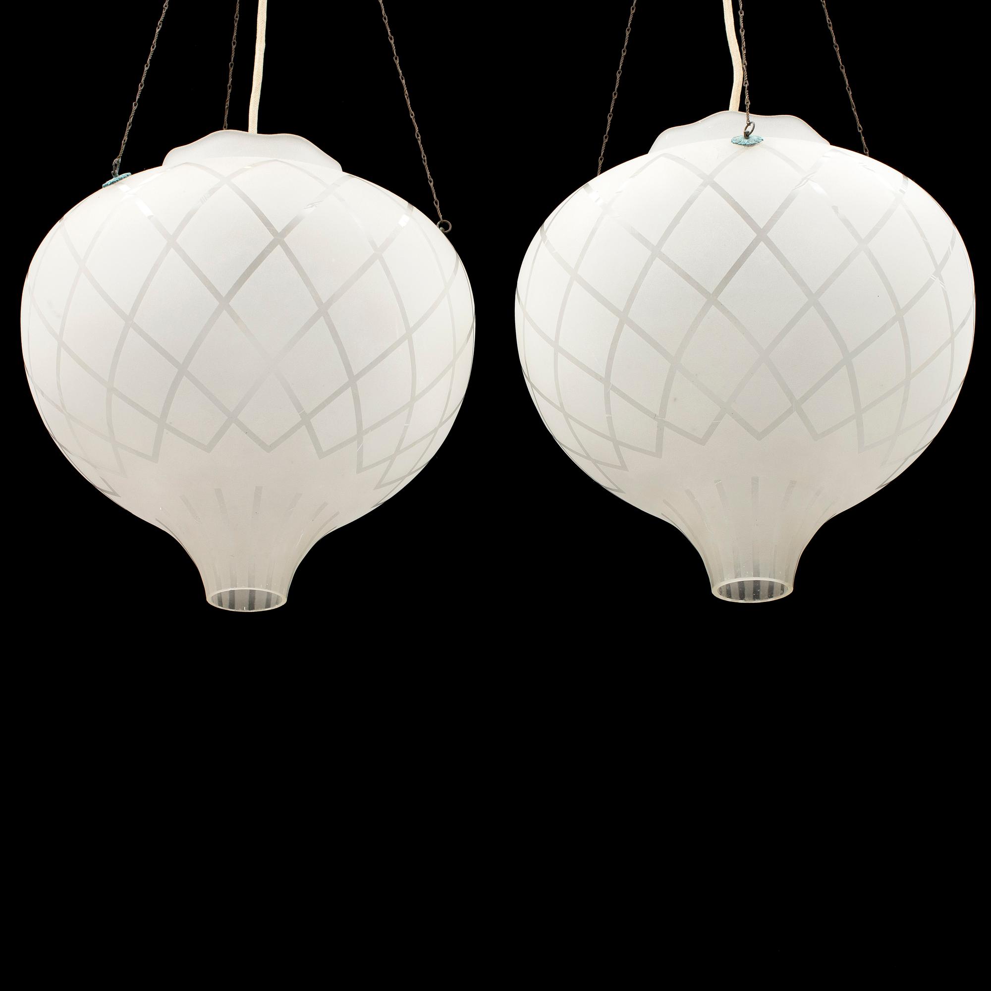 A pair of ceiling lights, probably 1940s.