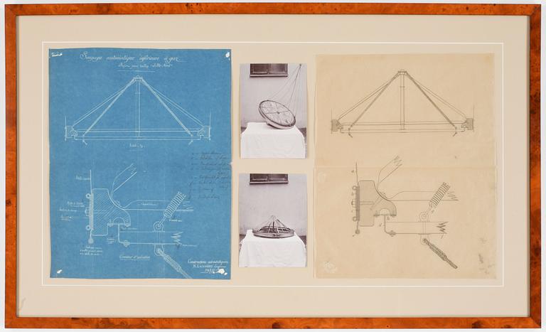 SALOMON AUGUST ANDRÉE, enl uppg, ritning samt blueprint, 1800-tal.