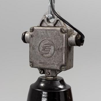 A mid 20th century metal ceiling light. Height ca 55 cm.