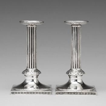 140. A pair of Swedish 18th century silver candlesticks, mark of Mikael Nyberg, Stockholm 1792.