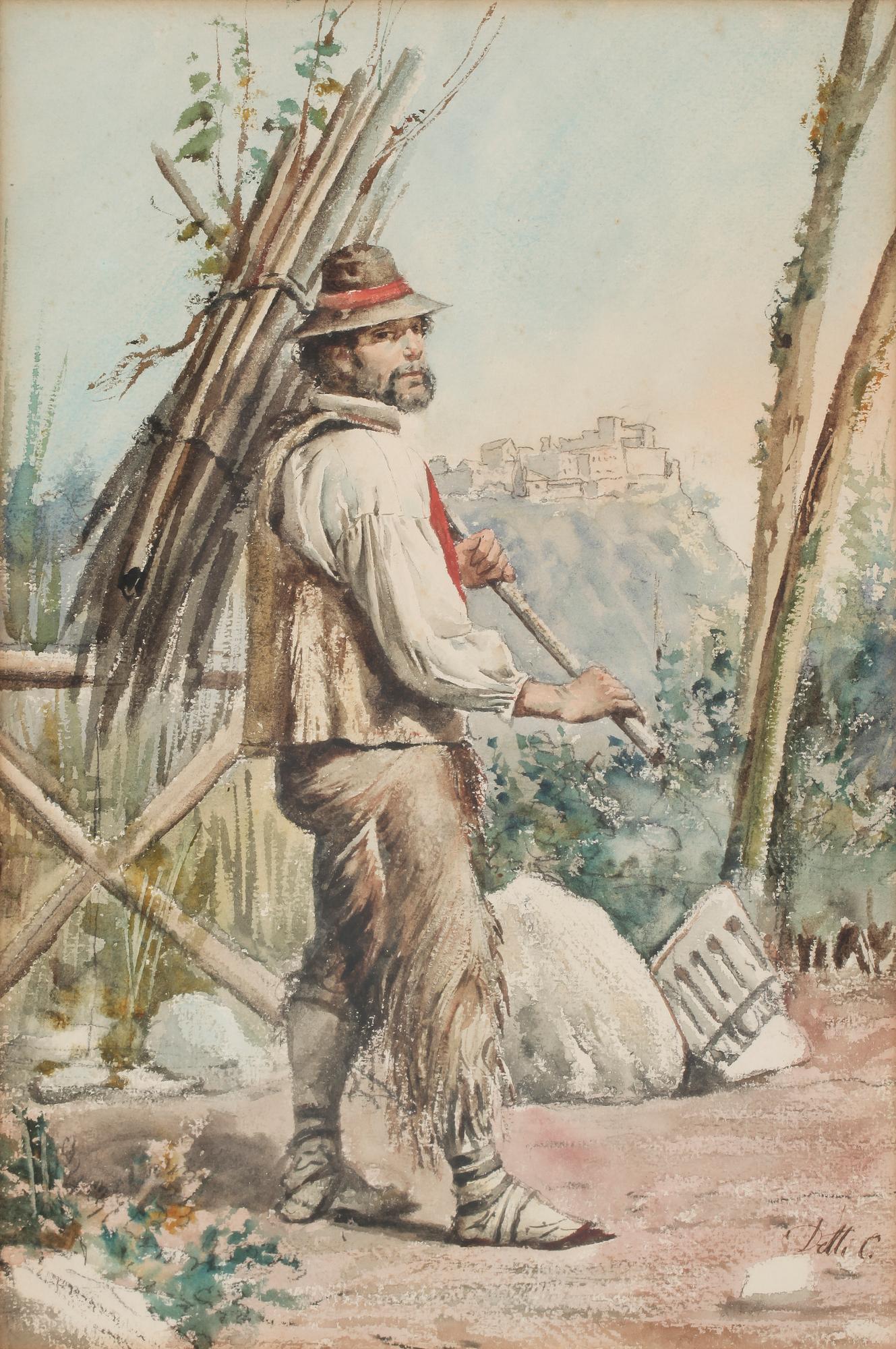 CESARE AUGUSTO DETTI, akvarell, signerad.