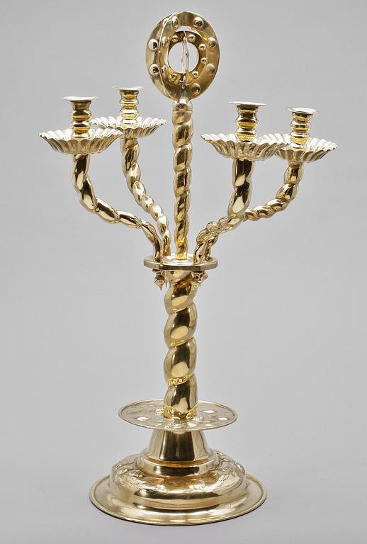 KANDELABER, mässing,  barockstil, sent 1800-tal.