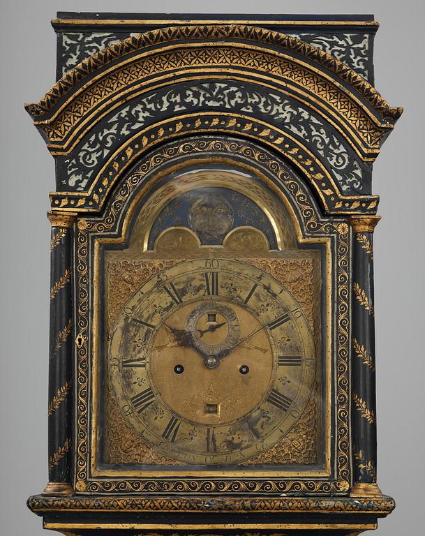 A George II blue-japanned longcase clock by William Barrow (watchmaker in London 1700-36).