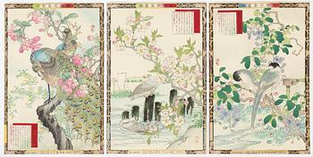 Kōno Bairei, six woodblock prints in colours, 1883.