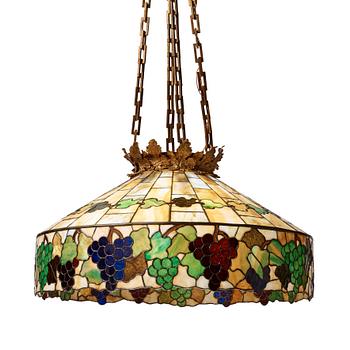 385. An Art Nouveau stained glass chandelier, probably American, ca 1900.