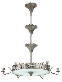 311. An Anna Petrus/ Svenskt Tenn pewter and brass chandelier 1920-30's, model 103.
