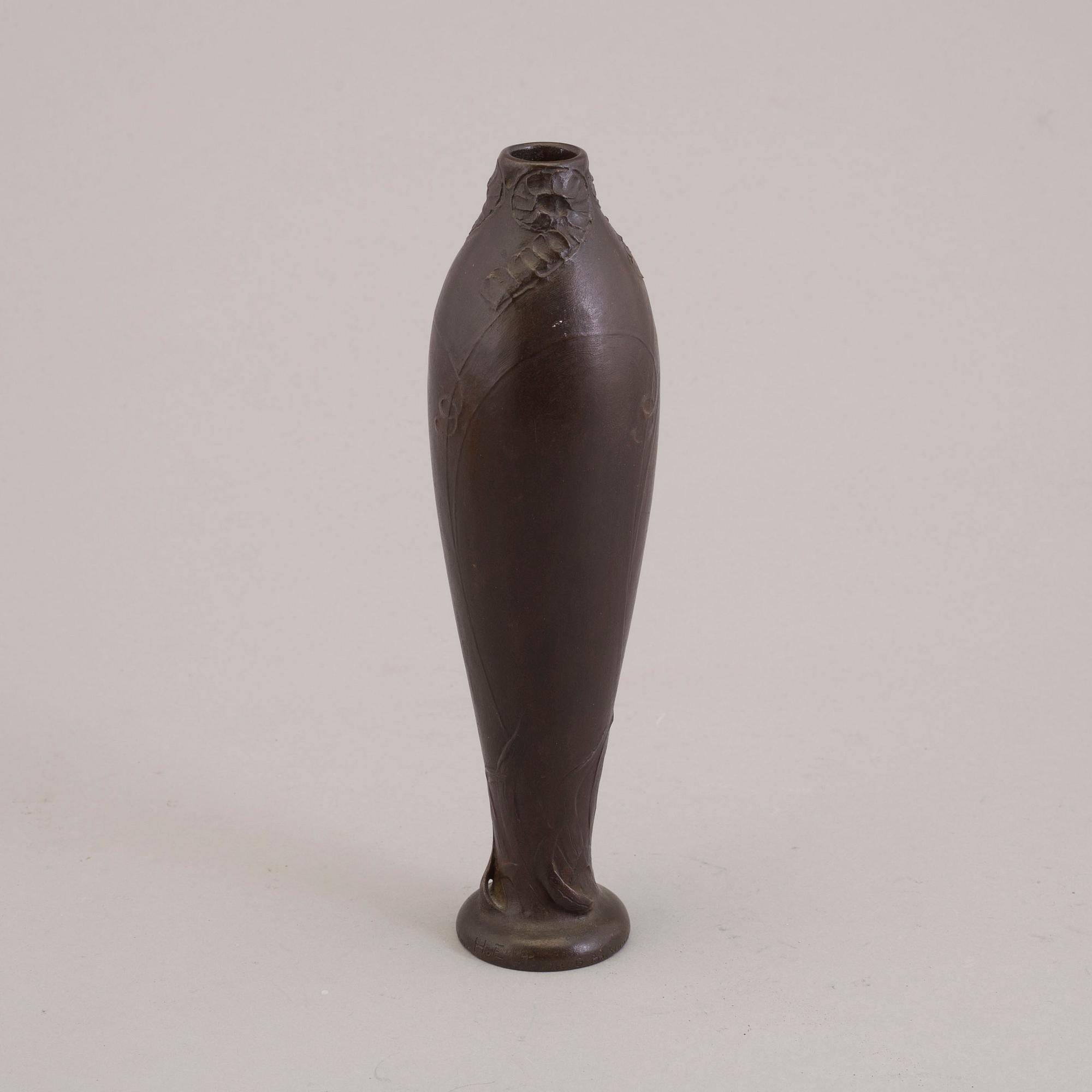 A signed early 20th century bronze vase by Hugo Elmqvist and G. Backlund.