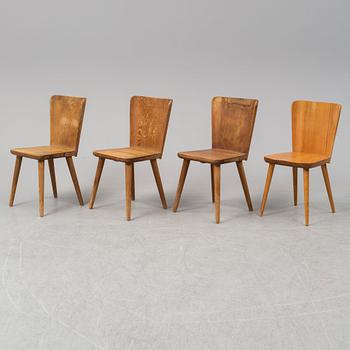 SPORTSTUGEMÖBEL, a pine dinner table and four chairs (3+1), one by Göran Malmvall, Svensk Fur, Sweden mid 20th century.