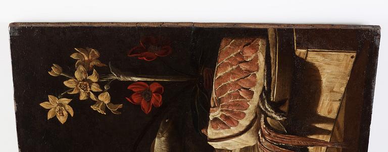 Giuseppe Recco, Still life with fish, clams, crabs and flowers.