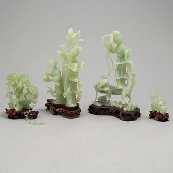 Four Chinese glass sculptures, 20th century.