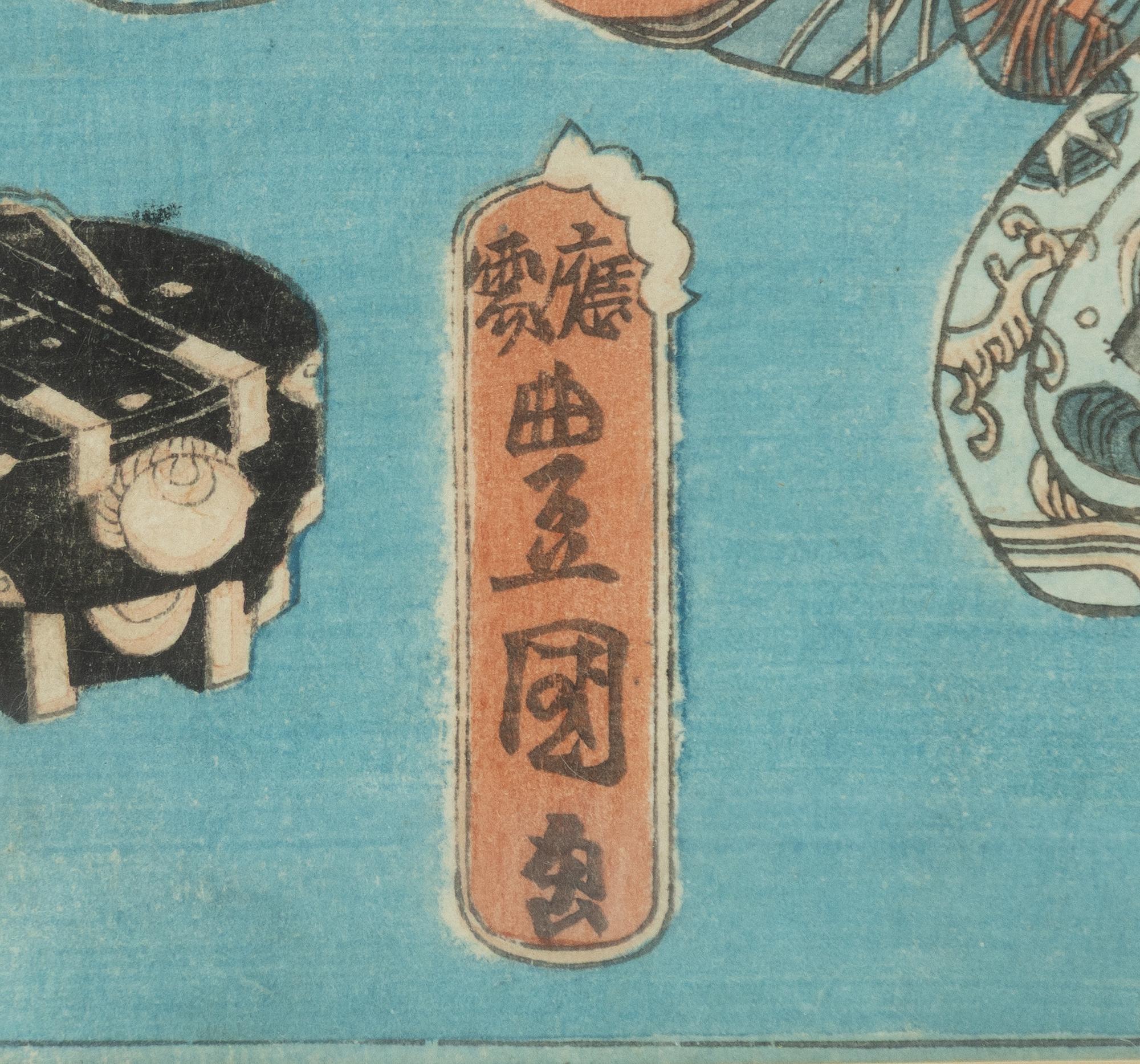 Utagawa Kunisada (Toyokuni III), Three woodblock prints, various motifs.