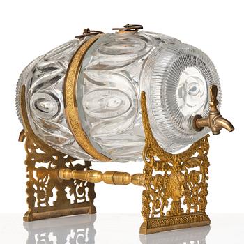 A Empire ormolu-mounted cut glass wine barrel.