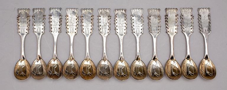 KAFFESKEDAR, 12 st, silver, C O Persson AB, Haparanda.Tot vikt ca 146 g.