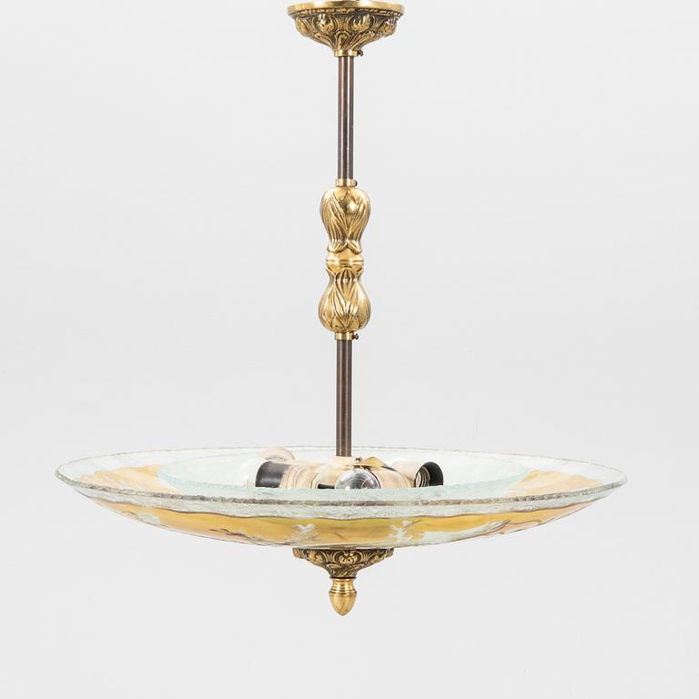 A possibly Glössner 1940s glass ceiling pendant.