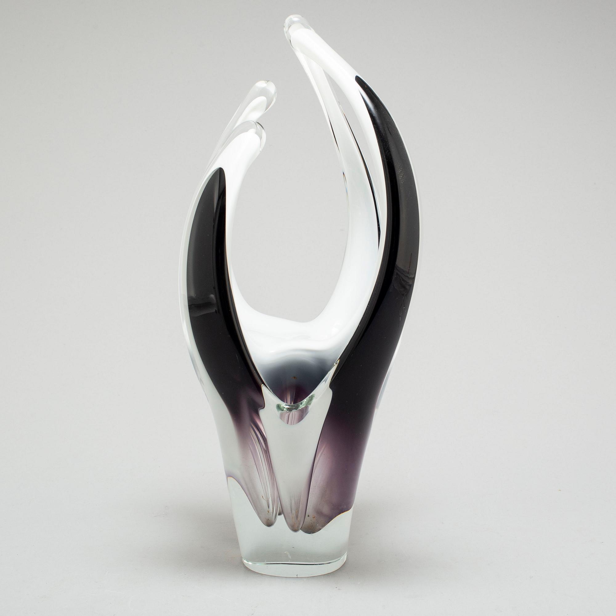 PAUL KEDELV, vase/skulptur, glas, "Coquille", Flygsfors, 1957.