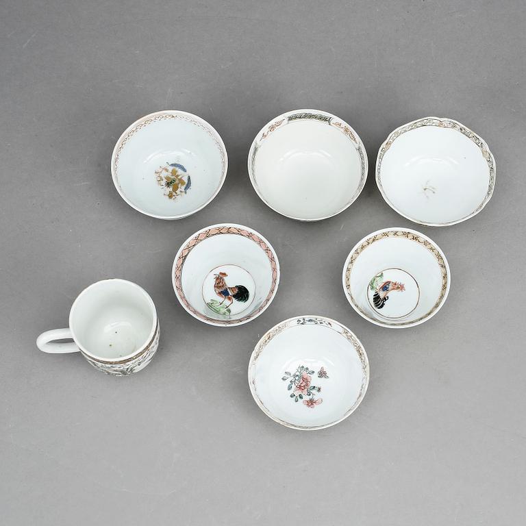 KOPPAR, 7 st, porslin, Kina, 1700-tal.