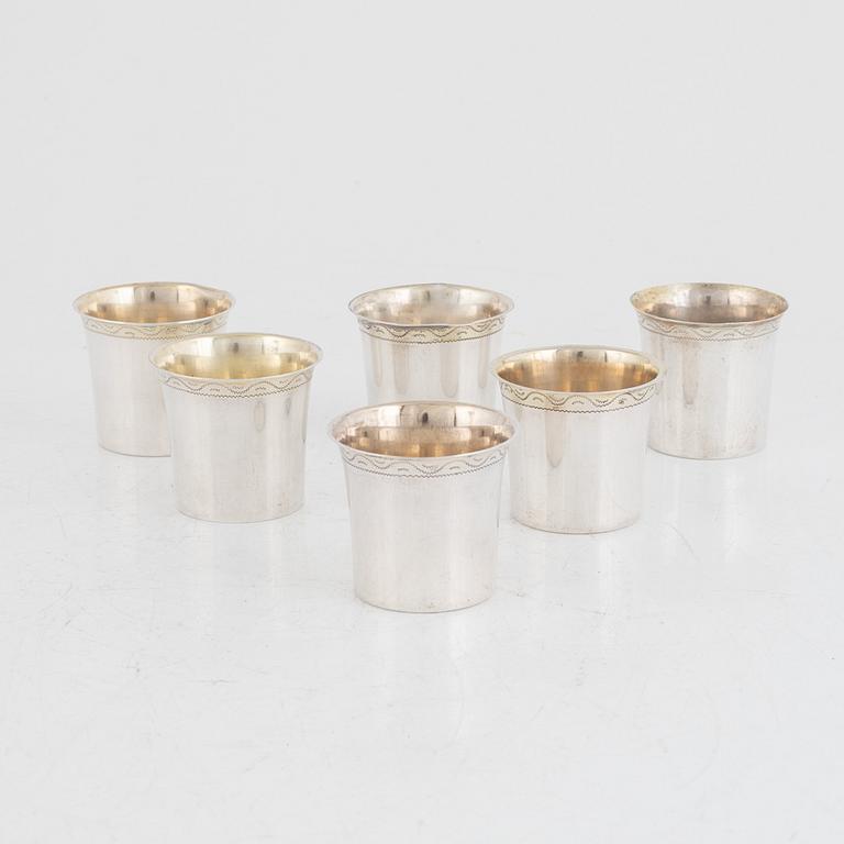 Silver sipping cups, 6 pcs, K. Anderson, Stockholm, 1935.