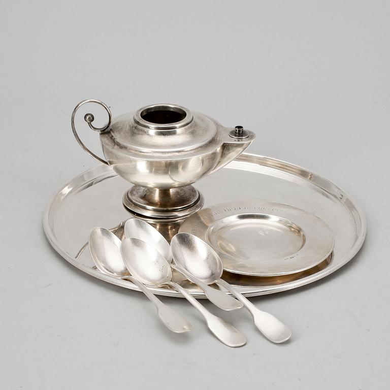 PARTI SILVER, 7 delar. Bl a GAB Stockholm 1933. Totalvikt ca 739 g.