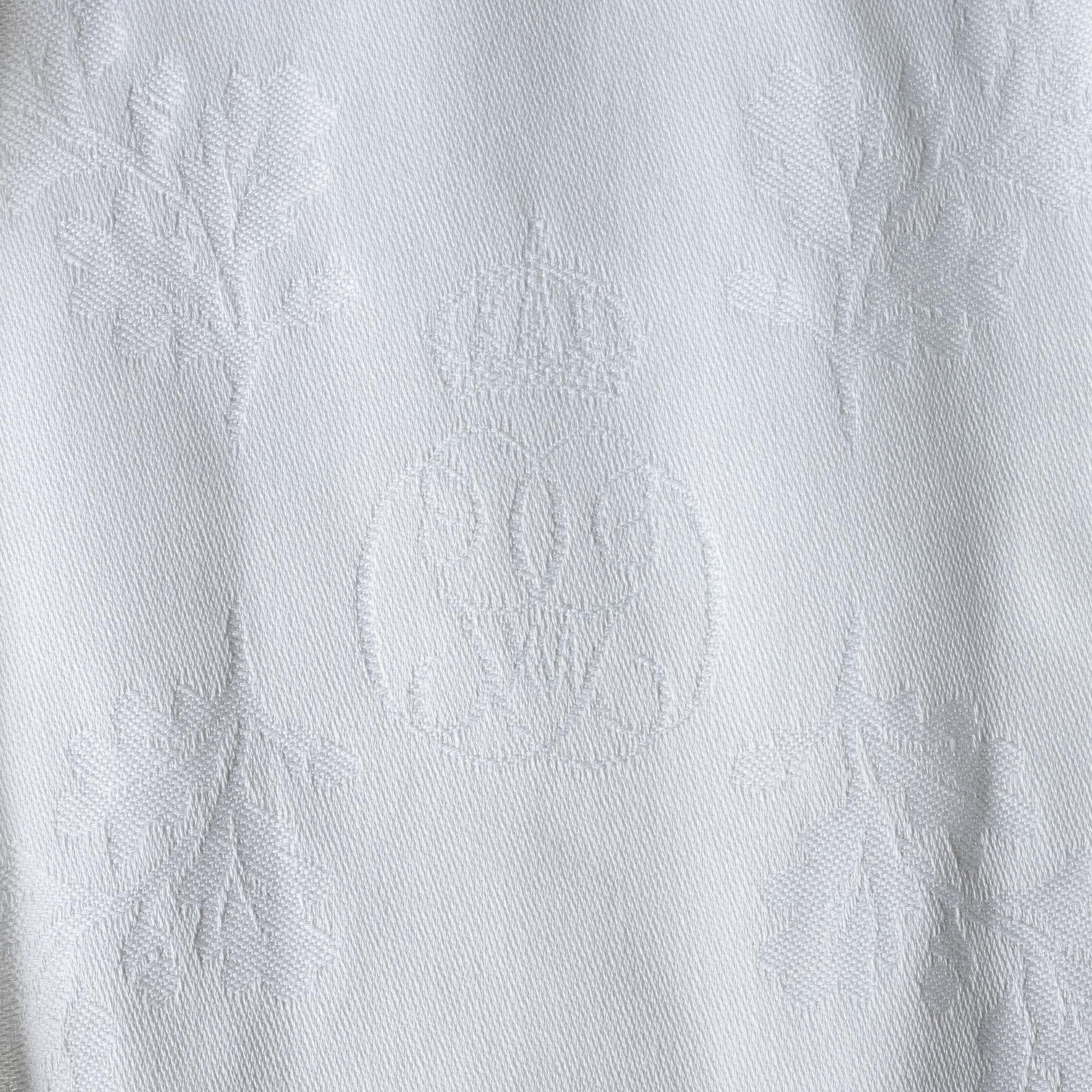Tablecloths, 4 pcs, and 10 placemats, linen damask, "The Royal Anniversary and World Scout Centennial Present", Georg Jensen.