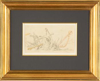 Axel Olson, a chalk drawing, a sketch for the painting "Förankring i verkligheten", signed.