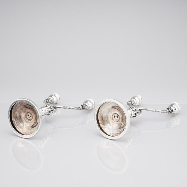 Johan Rohde, a pair of sterling silver candelabra for Georg Jensen, Copenhagen 1933-44, design nr 343.