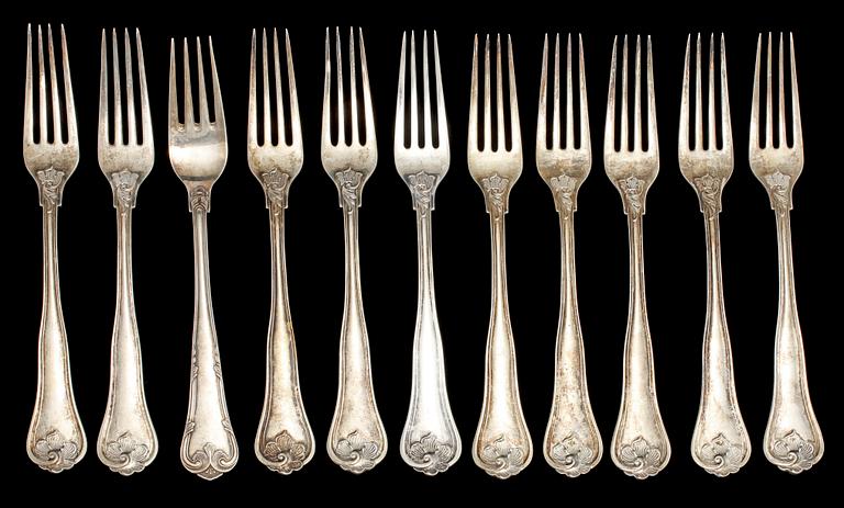 PARTI GAFFLAR, 11 st, silver, importstämplade, 1900-tal. Vikt 440 g.