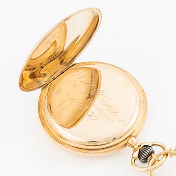 IWC, pocket watch, hunter, 14K gold, 52 mm.