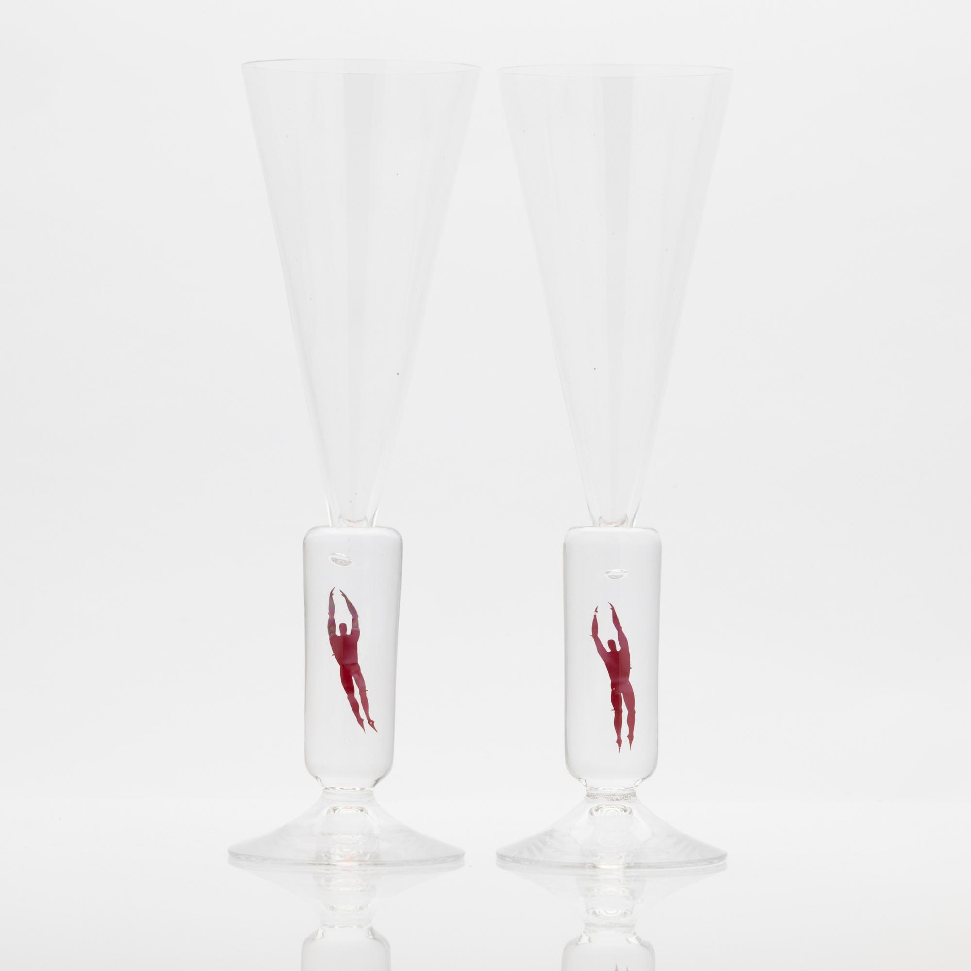 Bertil Vallien, "Millenium", Champagneglas, ett par, Kosta Boda.